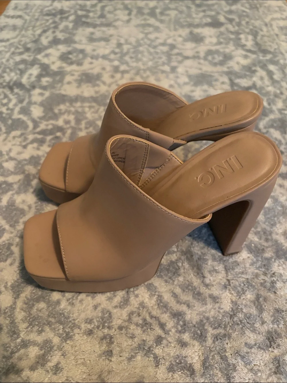 INC International Concepts Blush Nude Open-Toe Leather Mule Heels